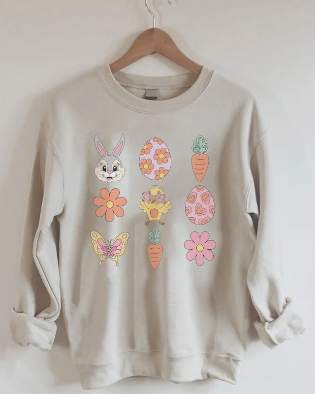 Happy Easter Elements Print Casual Sweatshirt